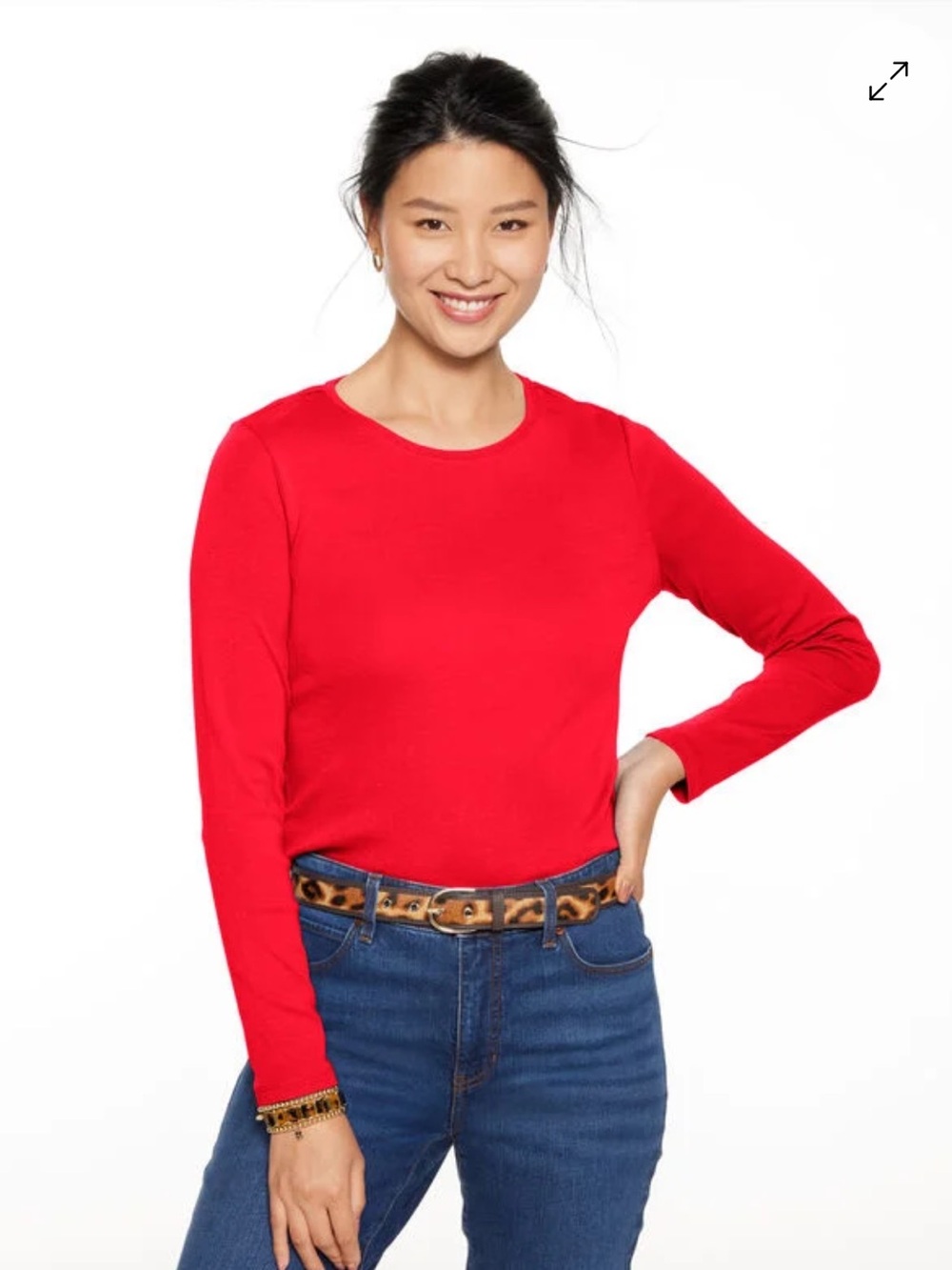 Talbots Women's The Talbot Tee Long Sleeve Crewneck Tee Pima Cotton Red Pop